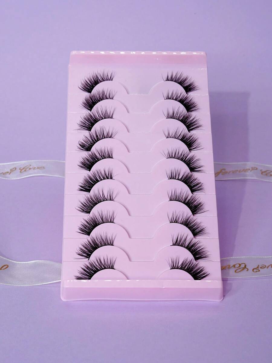 10 Pairs Large Capacity Soft Thin Stem Comfortable Non-Pressing Eye Eyelashes, Layered 3D Design For Daily Atmospheric Look - View 1
