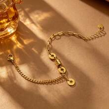 18K Gold Plated Slim Waist Tassel Bracelet, Fashionable Luxury Roman Numeral Good Luck Accessory, Suitable For Women's Daily And Holiday Wear - Multicolor - View 5