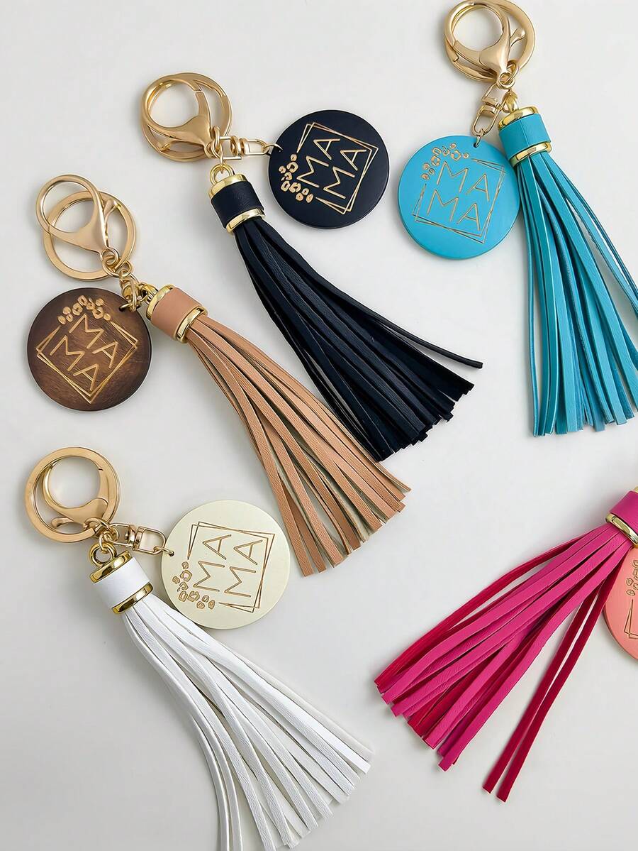 MAMA Wooden Keychain With PU Leather Tassel, Mother's Day Gift Bag Charm Car Key Ring For Mom Women - Multicolor - View 1