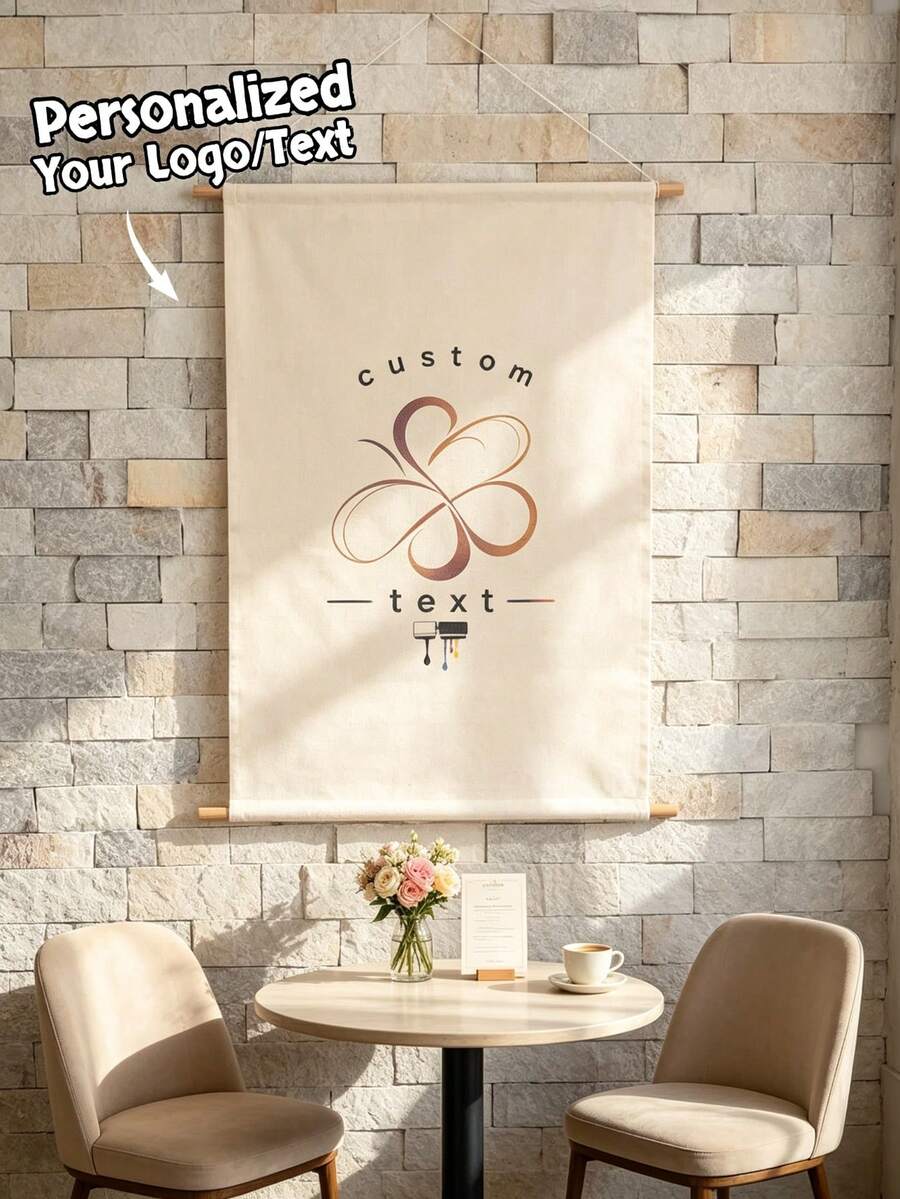 1pc Customized Logo Vertical Commercial Sign, Personalized Your Logo/Text Hanging Fabric Banner, Market Display, Pop-Up Store Brand Promotion, Booth Exhibition - Multicolor - View 1