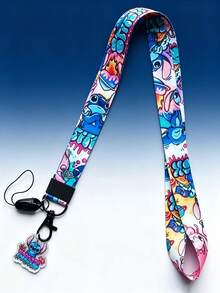 Disney - Random Style - B1pc - A3pcs - Cartoon Pattern Printed Phone Lanyard With Stitch Pendant, Detachable Lobster Clasp Neck Strap, Suitable For Phone, Keys, ID Badge, Bag Charm, Decoration Or Gift - Multicolor - View 11