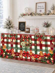 1件裝聖誕桌裙，卡通薑餅人與蝴蝶結聚酯纖維長方形桌布，5個魔鬼氈固定扣，聖誕節冬季假期廚房餐桌裝飾，適用於居家、甜點桌、櫥櫃裝飾 - 薑餅人 - 查看 11