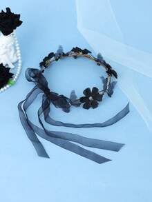 Women Dark Forest Black Flower Grey Butterfly Crown Headband Brown Vine Gothic Hair Decor For Halloween Cosplay Themed Party - Black - View 5