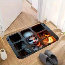 GEL HUT MUN Lpc Clown Face Behind Metal Grate With A Burning FireDoor Mat, Non-Slip And Washable Rug Suitable ForEntrance, Front Door, Hallway, Kitchen, Bathroom, AndLaundry. This Super Absorbent Polyester Floor Mat Is ASoft Halloween Decoration For Your Ho - B - View 7