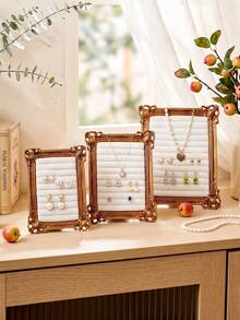 1PC European Carved Frame Style Jewelry Display Stand (Jewelry Not Included), French Luxury Earring & Necklace Display Rack, Vertical Desktop Jewelry Storage Ornament, Baroque Accessory Storage Rack, Ins Style Home Vanity Jewelry Storage Frame, Suitable For Studs, Earrings, Necklaces, Pendants Storage & Display, Birthday, Housewarming, Holiday Gift, Photography Prop - Gold - View 7