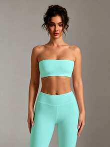 XLLAIS Women's Sexy Strapless Short Basic Tank Top, Fashion Solid Color Elastic Slim Fit White Tube Top, Suitable For All Seasons Summer - Mint Blue - View 2