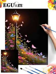 DIY Magical Lamp Post And Butterflies (Frameless 8x12 / 16x20 Inches) Paint By Numbers Kit(Acrylic) Arts & Crafts For Adult Beginners, Home Wall Decor, And Unique Holiday Gifts - Sets - View 2