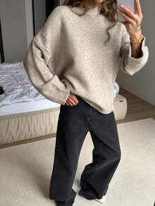 Women's New Autumn/Winter Solid Color Round Neck Drop Shoulder Long Sleeve Knit Sweater, Suitable For Daily Wear And Commuting, Casual Style - Fog Gray - View 7