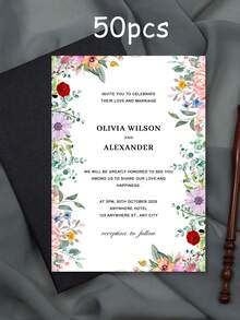 1/10/50pcs Customized Floral Wedding Invitations, Personalized Wedding Invitation Cards, White Envelope Packaging, Wedding Supplies - Multi-color-paper - View 47