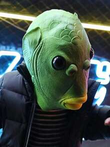 Funny Green Fish Head Mask, Realistic Latex Animal Full Head Mask, Internet Celebrity Funny Expression Cosplay Headgear, Suitable For Halloween, Carnival, Birthday Party Photo Props, Ideal Holiday Gift - Multicolor - View 9