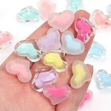 30pcs/Pack Acrylic Flat Heart Beads, Frosted Transparent Candy Color Beads, DIY Necklace Bracelet Beads Keychain Phone Pendant Beading Jewelry Making Accessories - Love - View 4