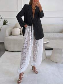 Women's Solid Color Notch Lapel Casual Commute Travel Blazer - Black - View 7