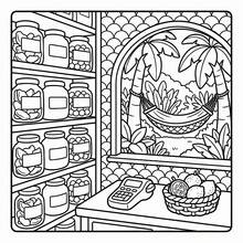 Thick Line Simple Coloring Pages, Tropical Island Style (Tiki Bar, Coconut Trees, Beach Hut, Vacation Scenery), Suitable For Relaxation, Stress Relief And Healing, 24 Coloring Pages Total - Multiple Styles - View 3