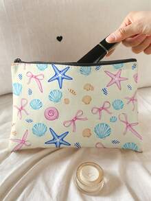 1pc Students Starfish Shells Print Large‑Capacity Zipper Closure Portable Makeup Pouch,Lightweight Toiletry Organizer For Travel Daily Storage Or Gift - Multicolor - View 14