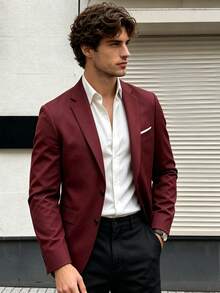 Men's Casual Blazer, Men's Business Formal Suit, Solid Color All-Season Regular Fit, Suitable For Formal Occasions - Burgundy - View 2