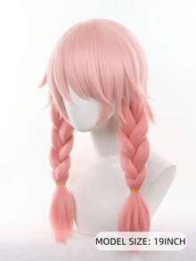 Pink Double Pigtails Cosplay Wig 18 Inch Synthetic Wig With Bangs, Cute Anime Costume Wig, Suitable For Halloween Party - Pink Ombre - View 5
