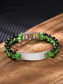 1pc Men's Stainless Steel Motorcycle Style Bracelet, Bicycle Chain ID Bar Design, Daily Wear, Birthday Gift For Father, Husband - Multicolor - View 3