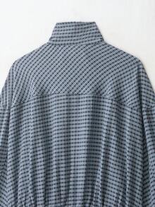 Liorin 春夏新款女式歐美風時尚簡約立領長袖格紋夾克 - 藏青格紋 - 查看 10