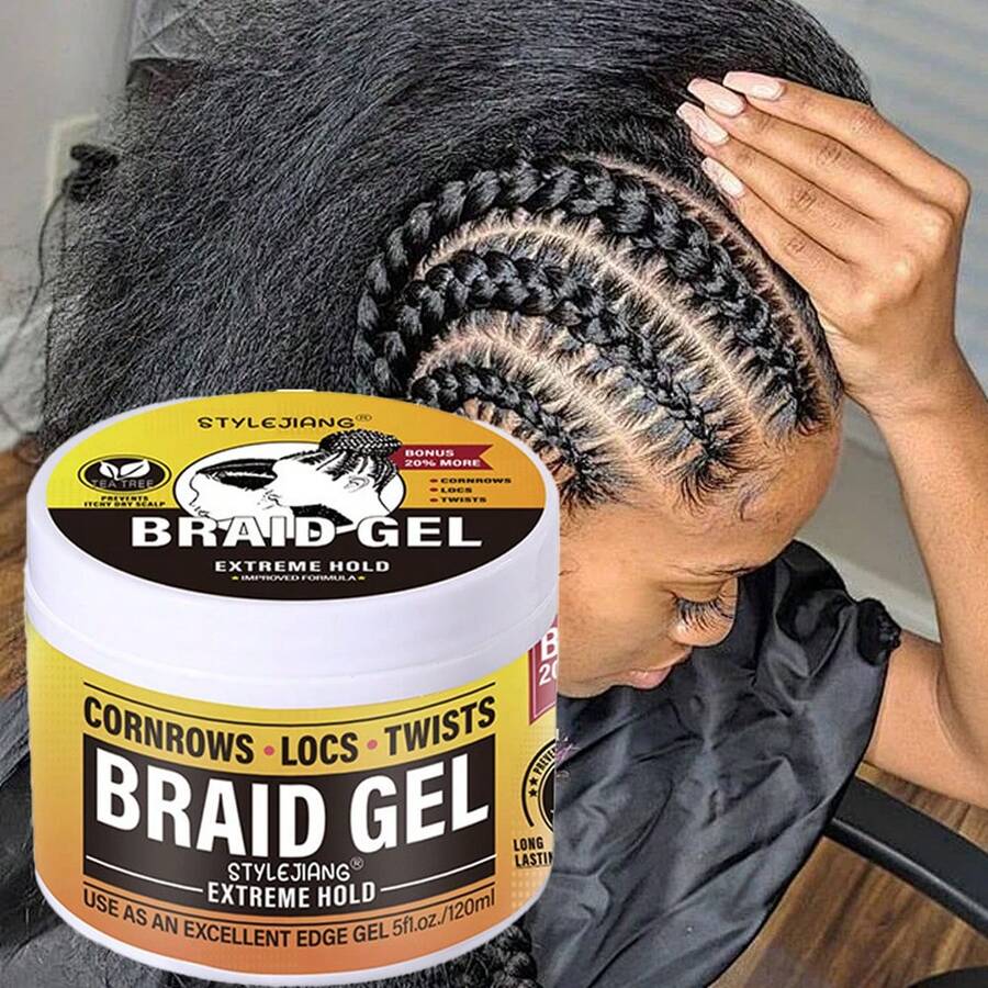Strong Hold Braiding Gel Long-Lasting Hair Styling Product Suitable For Cornrows, Dreadlocks And Twists Tea Tree Oil Infused Hairline Gel Maintains Neat Braided Hairstyles Daily Styling Use 120ml