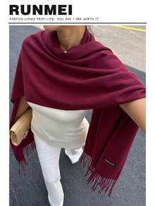 1pc Women's Classic Minimalist Cashmere Scarf, Versatile Neck Scarf Bow Accessory For Daily Wear And Commuting - Burgundy Red - View 1
