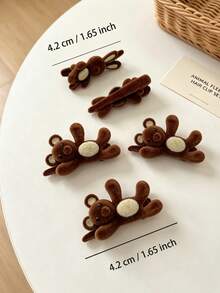 2pcs/Set Maillard Vintage Flocked Bear & Rabbit Hair Clips Set, Soft Cute 3D Animal Hair Accessories For Women's Daily Outfit, Bangs & Loose Hair Decoration - Multicolor - View 3