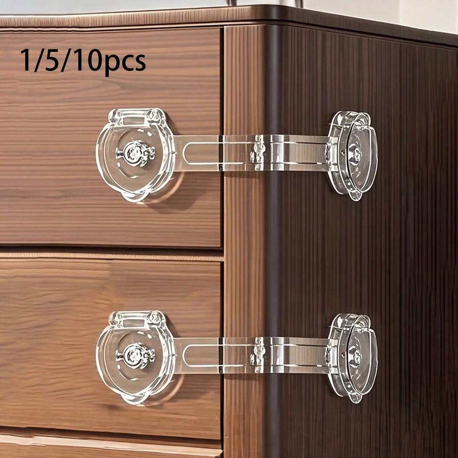 1/5/10pcs Transparent Safety Locks, Suitable For Refrigerator, Cabinet, Drawer, Toilet, Easy Installation Without Tools