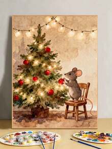 DIY Cute Little Mouse Decorating Christmas Tree (Frameless 8x12 / 16x20 Inches) Paint By Numbers Kit (Acrylic) Arts & Crafts For Adult Beginners, Festive Home Wall Decor, And Holiday Season Gifts - Sets - View 1