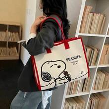 SNOOPY 1pc Cute Peanuts Cartoon Pattern Canvas Tote Bag, Large Capacity, Suitable For Work And Daily Outings, Perfect Gift - A - View 7