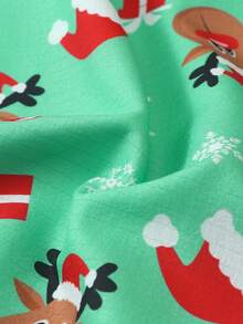 2pcs Comfortable Christmas Reindeer Print Short Sleeve Collared Top And Bowknot Shorts Women's Pajama Set - Green - View 8