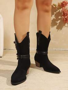 2026 Women's New Chunky Heel Ankle Boots, Comfortable & Minimalist, Lace-Up Chunky Heel Design, Suitable For Daily Wear And Party Outfits - Black - View 5