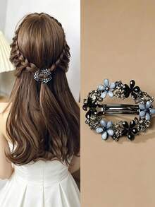 1pc Women's Oval Hollow Flower Rhinestone Alloy Spring Hair Clip, Vintage Luxury Decorative Straight Bar Clip Suitable For Daily Wear, Dating, Campus, Party, Valentine's Day - Multicolor - View 6