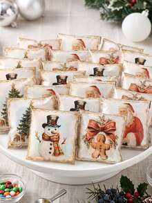 100pcs Vintage Style Christmas Gift Bags (Random Pattern Selection) - Featuring Santa Claus, Gingerbread Man And Snowman Designs - Perfect For Party Decoration, Holiday Ornaments And Holiday Gifting - Christmas Gift Bag - View 6