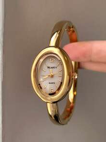 2pcs Women's Fashion Luxury Quartz Watch, Exquisite Oval Rhinestone Watch With Rhinestone Bracelet Jewelry Set, Suitable For Daily Wear, Holidays And Parties, Perfect Gift For Women - Gold - View 3