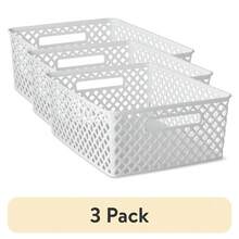 Stylish Medium White Decorative Plastic Storage Basket – Set Of 3, Compact 14" X 11.5" X 5.3", Lightweight & Stackable For Home, Dorm, Or Bathroom Organization - White - View 19