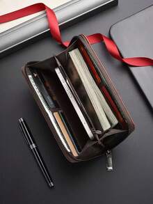 HOVI'S Men's Vintage Textured Zipper Clutch Bag Long Wristlet Large Capacity Multi-Card Slots Phone Storage - Khaki - View 3