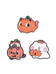3pcs Cute Halloween Pumpkin Cat Enamel Pins, Cartoon Ghost Badges, Fashion Clothing Backpack Accessories, Halloween Gifts For Friends - Multicolor - View 10