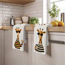2PCS Kitchen Towels, Striped Cartoon Giraffe Pattern Dish Cloths, 40*60cm Rectangular Microfiber Absorbent Cleaning Kitchen Towels, Perfect For Kitchen, Dining Room And Bathroom Use, Kitchen Decor, Home Decor, Housewarming Gift For Neighbors, Dish Cloths - Multicolor - View 9