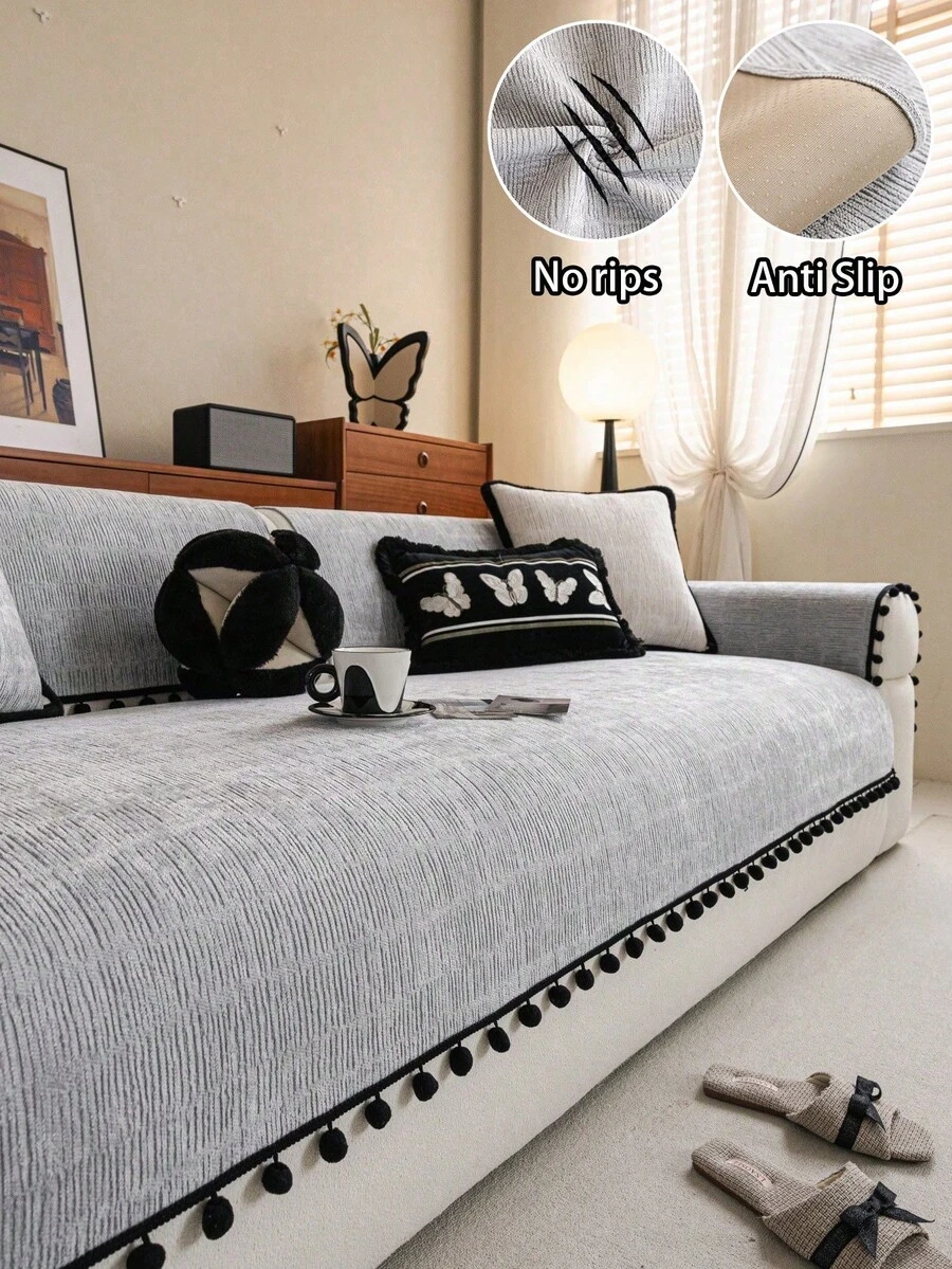 1件装毛绒花卉蕾丝沙发垫，防滑防尘防猫抓沙发巾，奢华沙发套，装饰性沙发保护垫，优雅高端品质，四季皆宜，适用于客厅、卧室、书房、办公室、汽车等场所。