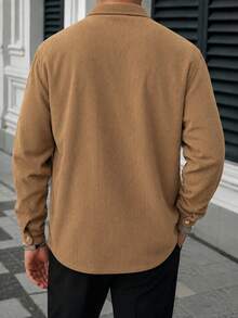 GloMan Old Money Style Men's Camel Brown Button Textured Long Sleeve Shirt, Warm For Autumn, Suitable For Office Commute, Family Gathering, Business Casual, Gift For Husband/Father - Camel - View 6
