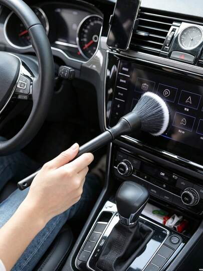 Soft Bristle Car Interior Cleaning Brushes, Equipped With Car Trash Cans And Garbage Bags, Plastic Material, Suitable For Dashboard, Keyboard, Jewelry Cleaning, Home And Car Use, Ergonomic Handle Cleaning Brush