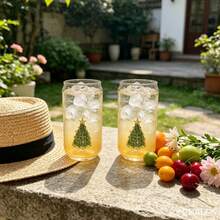 Cute 3D Cherry Embossed Glass Cup, Vertical Striped Clear Drinking Tumbler, Fruit Iced Coffee Juice Beverage Glass For Home Party Decor - Green - View 5