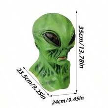 1pc Realistic Green ET Alien Mask, Full Neck Latex Head Mask, Suitable For Halloween Costume Party - Multicolor - View 1