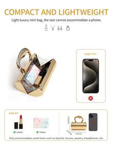 MIYIN Fashion Mirror Metallic Cylinder Hard Shell Clutch, Creative Heart‑Shaped Handle Design, With Chain Strap Crossbody Evening Bag For Wedding Banquet - Multicolor - View 6