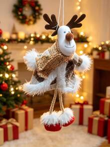 1pc Christmas Tree Hanging Ornament, Knitted Fabric Christmas Pendant, Snowman Reindeer Santa Claus Design, Holiday Home Wall And Christmas Tree Decoration, Winter Party Decor - A - View 13