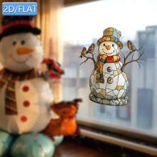 Children's Room Window Decal, Christmas Theme, 9-Inch Window Decoration Sticker, 2D Flat Colorful Sticker, Cute Snowman And Three Little Birds, Removable Sunshade Privacy Sticker, Static Adhesion Glass Sticker, Car, RV Window Decoration Film, Perfect Home Gift - one-size - View 3