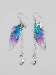 1 Pair Green Fairy Wing & Star Pendant Earrings, Suitable For Fairy, Vintage, Goblin, Countryside Forest, Witch, Starry Sky Styles - Multicolor - View 10