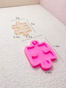 1pc Simple Puzzle Keychain Shaped Silicone Mold, Handmade Clay, Plaster, And Drip Glue Keychain Pendant Decoration Props, Easy Demolding And Reusable. - Pink - View 3