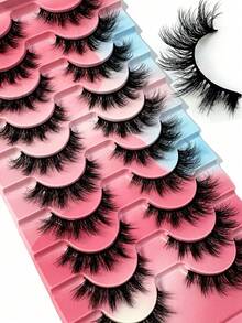 5 Pairs Classic Russian Volume Eyelash Extensions, Cat Eye Shape, Mink Fur Material, Natural D Curl, Fluffy False Eyelashes, Fake Eyelashes - Black - View 2