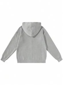 Men's Solid Color Hooded Sweater, Autumn/Winter Versatile Double Zipper Front Open With Pockets - Grey - View 3