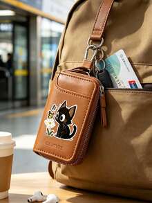 Unisex Multi-Function Key Pouch, Key Chain, Zipper Key Organizer, Smart Home Small Key Bag, PU Leather Key Card Holder, Car Key Storage Bag, Car Key Chain, Portable Compact Key Pouch, Cute Black Cat & Floral Pattern Zipper Key Bag, Multi-Slot Mini Key Pouch, Portable Card Organizer, Can Store Keys, ID Card, Bank Card, Earphones, Etc., Compact And Portable, Suitable For Home, Travel, Car, Daily Commute, Ideal Gift For Birthday, Holiday, Christmas, Thanksgiving, New Year - Multicolor - View 2